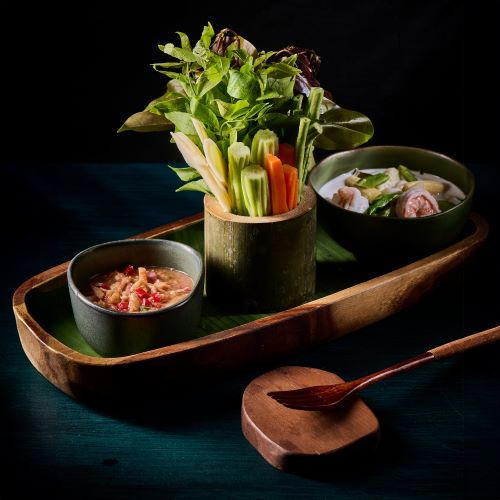 Coconut Milk Soup With Prawns Served With Minced Shrimps Dip Paste